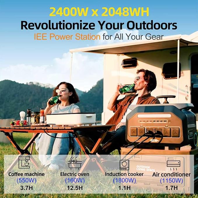 IEE P2400 Portable Solar Generator,2400W 4xAC Outlet(Peak 5000W),1800W 1.2H Fast Charge,2048WH