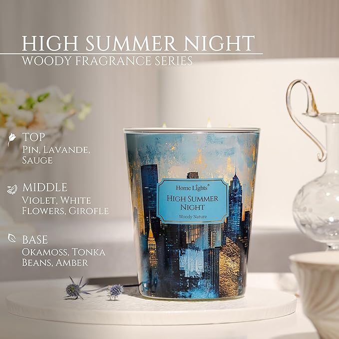 HomeLights High Summer Night Scented Candles | 34oz Soy Candles Industrial Chic 3-Wick Large Candle