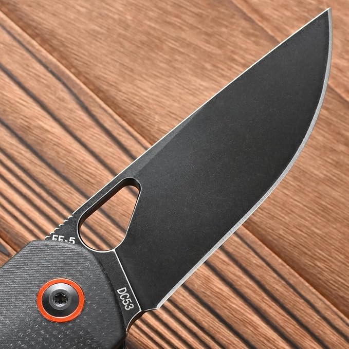 FF5 Folding Pocket Knife,DC53 Steel Blade Micarta Handle with Pocket Clip for Outdoor Camping