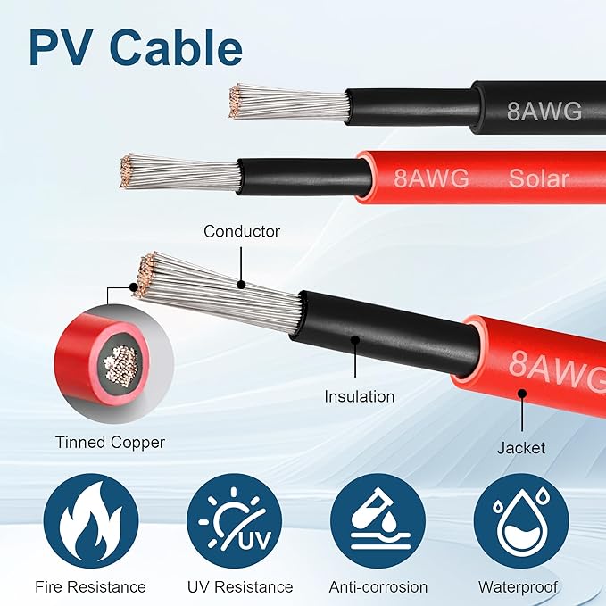 35 FEET 8AWG Solar Panel Extension Cable,8 Gauge Extension Cord, Solar Panel Wire with Extra Fair