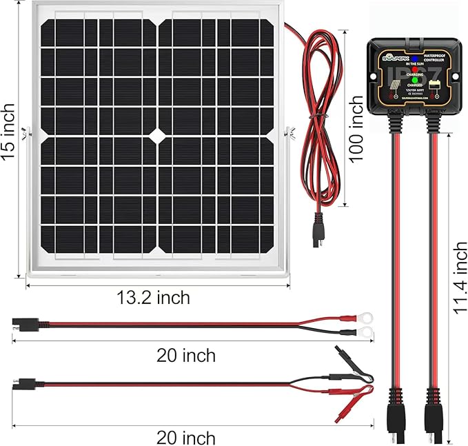 SOLPERK Solar Panel Kit 20W 12V, Solar Battery Trickle Charger Maintainer + Upgrade Controller +