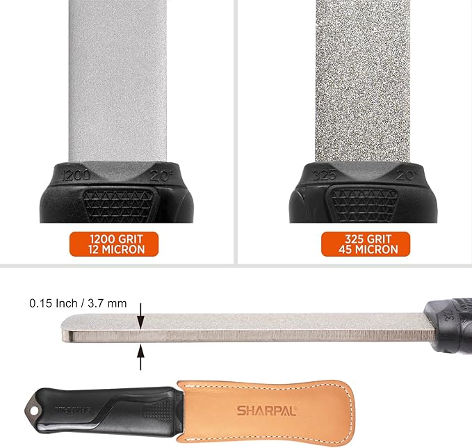 SHARPAL 127N Dual-Grit Diamond Sharpening Stone File Garden Tool Knife Sharpener with Leather Strop