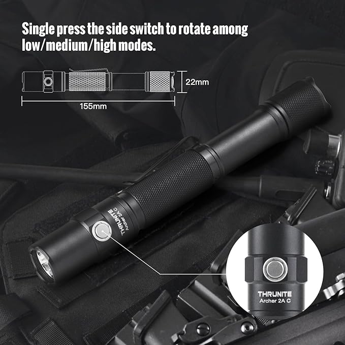 ThruNite Archer 2A C LED Rechargeable Flashlight, High 1000 Lumens AA Flashlight with Lanyard, IPX8