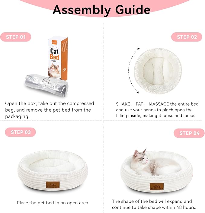 20in Cream Round Cat Dog Bed Gift for Large Medium Small Dogs Cats, Machine Washable Sleeping Sofa