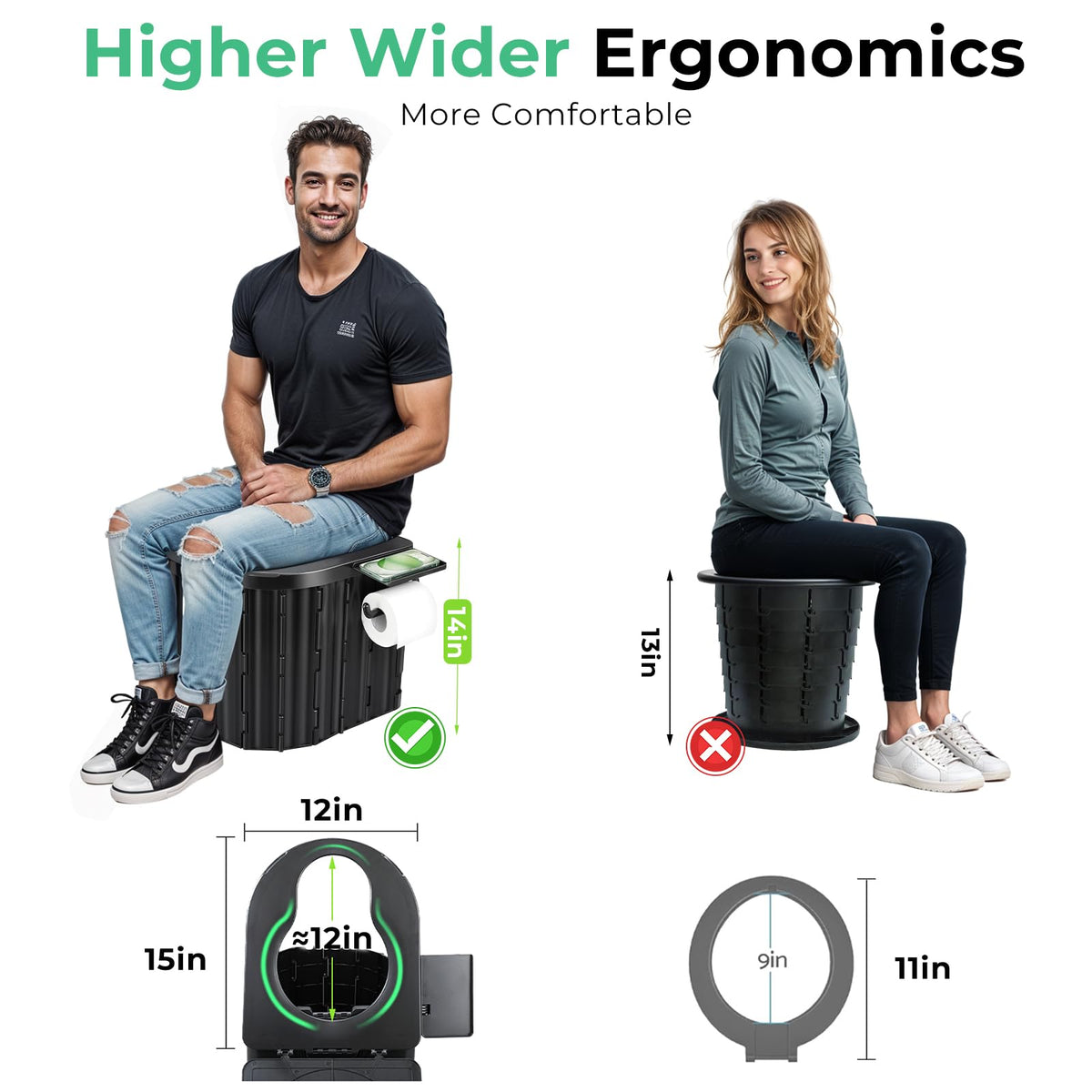 Sckee Camping Toilet, Portable Toilet for Adults, Portable Travel Folding Toilet with Lid and Paper