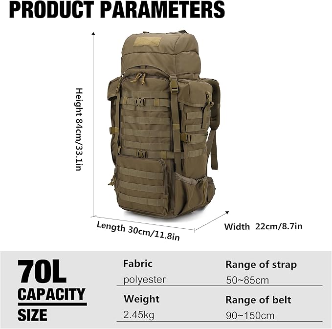 Mardingtop 70L Internal Frame Backpack for Hunting,Camping,Hiking Backpacking Backpack with Rain