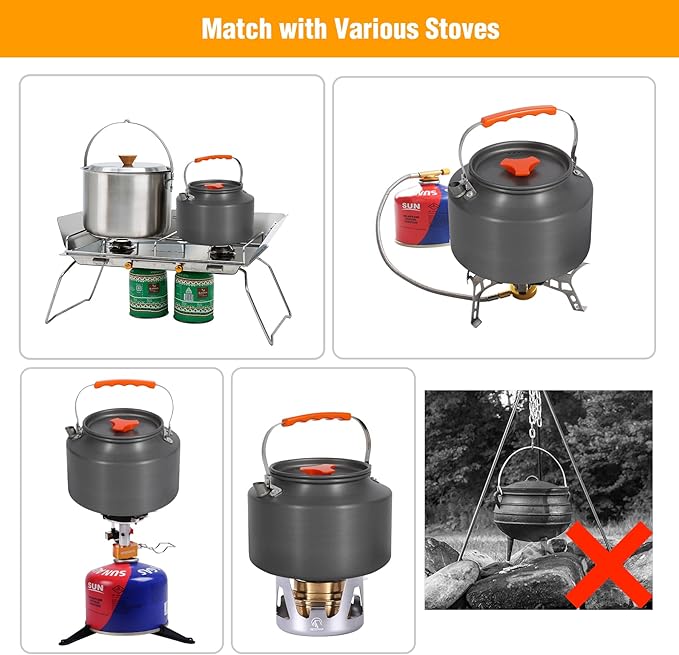 REDCAMP 2L Outdoor Camping Kettle, Aluminum Water Pot with Carrying Bag, Compact Lightweight Camp
