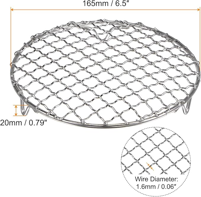 HARFINGTON Round Cooking Rack 6.5-inch 201 Stainless Steel Cross Wire Barbecue Grill Net with 20mm