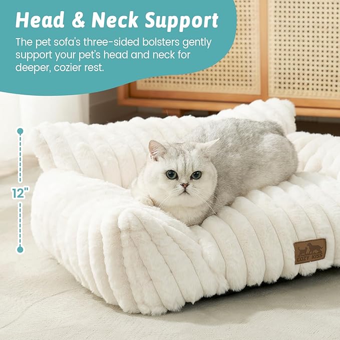 Cute Cat Couch, Premium Plush Faux Fur Pet Couch Bed, Ultra-Soft Pet Furniture for Cats & Small