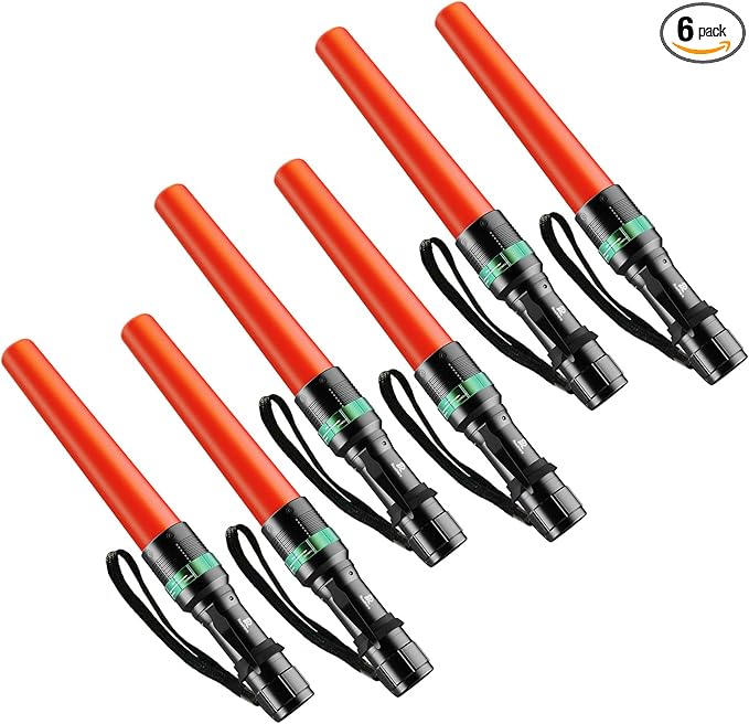 RoadHero 6 Pieces 11 Inch Traffic Wand with Strobe Modes LED Safety Signal Flashlight Wand with