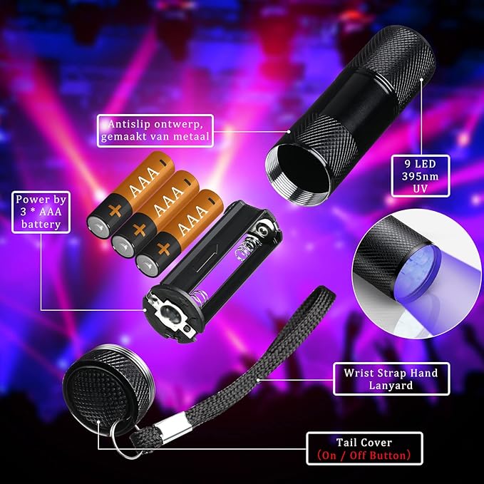Hortsun Blacklight Flashlights Small UV Lights 395nm LED Portable Ultraviolet Light Detector Mini