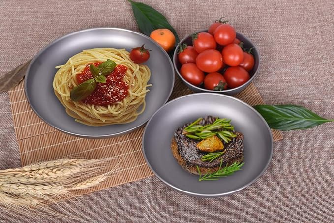 iBasingo Titanium Pan Dish Plate with Carry Mesh Bag Ultralight for Outdoor Camping Tableware