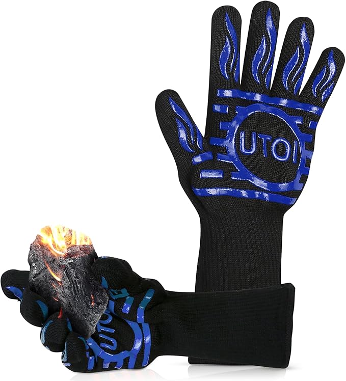 BBQ Gloves, 1472°F Heat Resistant Grilling Gloves, Silicone Non-Slip Long Cooking Gloves for