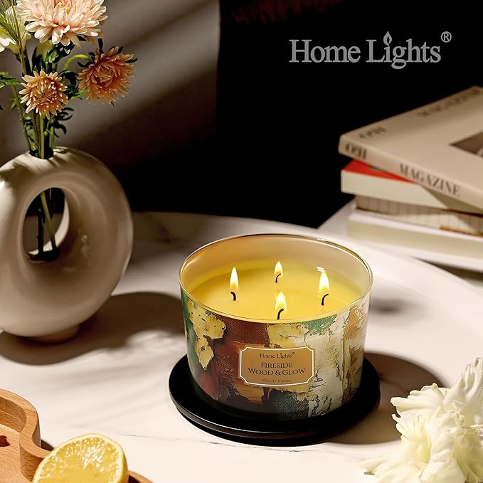 HomeLights 4-Wick Candles for Home Scented - 18oz Soy Wax Blend Candle Long-Lasting Fragrance