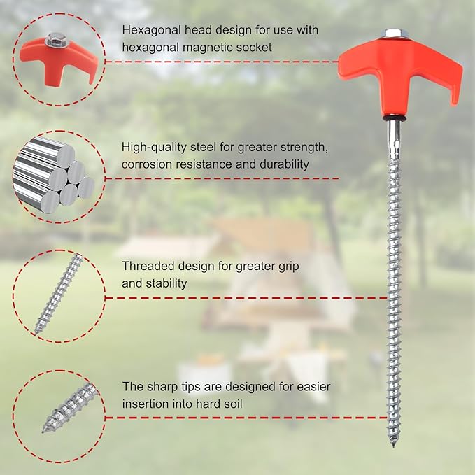 20 Pcs Tent Stakes Heavy Duty, 8 in Ground Anchors Screw in, Grow in the Dark Screw in Tent Stakes