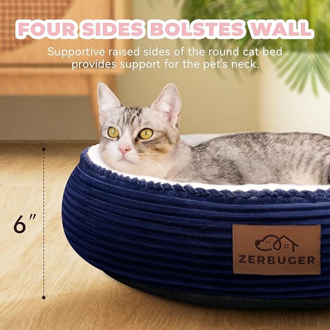 20in Washable Cat Beds for Indoor Cats - Round Donut Pet Bed for Cats, Small Dogs, Puppy, Kitten