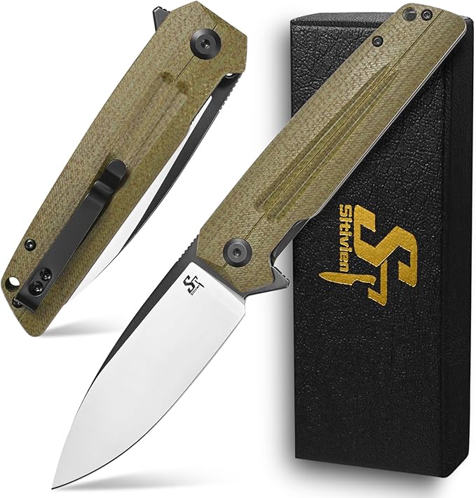 Sitivien ST152 Folding Knife,K110(D2) Steel Blade with Micarta Handle EDC Tool Knife for Outdoor