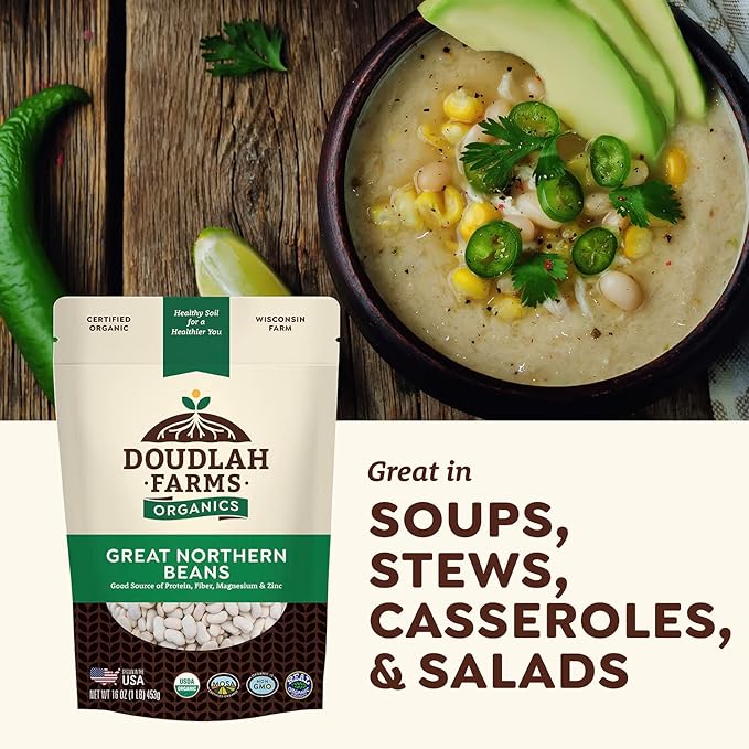 Organic Great Northern Beans 25lb Bulk by Doudlah Farms - Farmed From Regenerative Soil | Tested