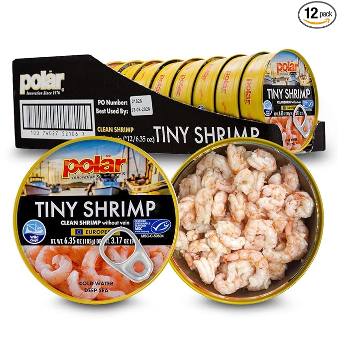MW Polar Tiny Shrimp Without Vein 6.35 oz (Pack of 12), Wild Caught, Ready to Eat, Denmark Cold