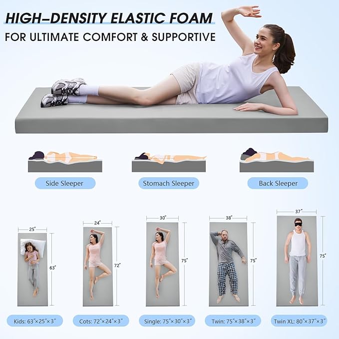 CYMULA Memory Foam Camping Mattress Pad,3inch Sleeping Pad for Camping,Non-Slip Bottom Floor Cot