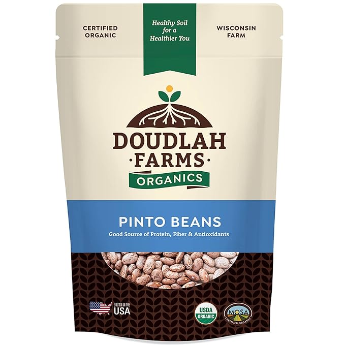 Organic Dried Pinto Beans 1 lb - Non-GMO, Tested Clean Certified, Vegan - Rich in Fiber & Protein