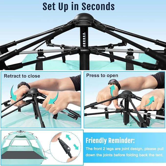 WhiteFang Deluxe Pop Up Beach Tent Sun Shade Shelter for 3-4/5-6 Person, UV Protection, Extendable