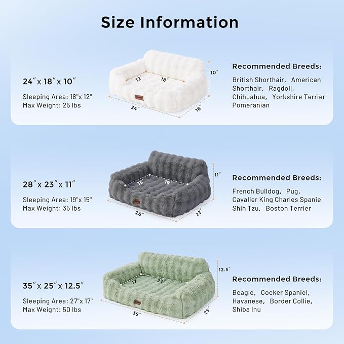 Cat Couch Bed for Indoor Cats - Orthopedic Cat Sofa with Supportive Egg Foam, Fluffy Cute Faux Fur