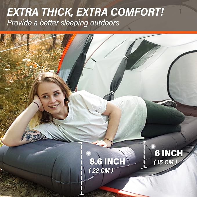 TOBTOS Inflatable Camping Sleeping Pad with Pillow, Thick 6 Inch Ultralight Sleeping Pad with