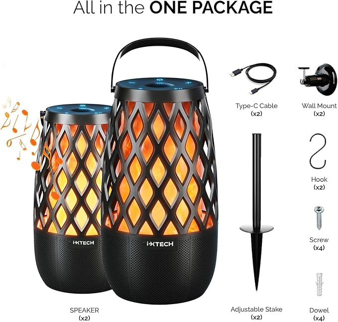 IXTECH Outdoor Bluetooth Speaker Waterproof Wireless Portable Speaker with LED Flame Lights