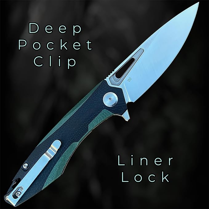 TACTICAL GEARZ Pocket Folding Knife for EDC, D2 Steel Blade, Dual Color G10 Handle, Includes Sheath