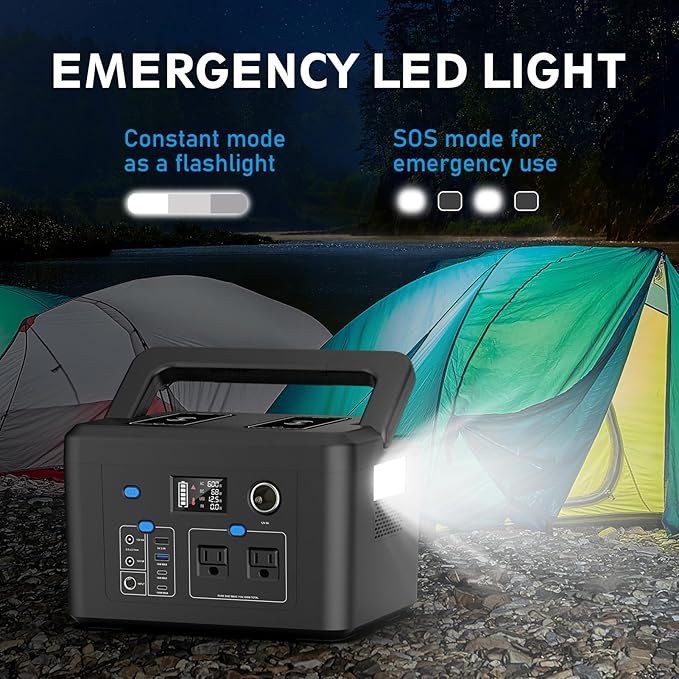 Portable Power Station 600W, Powkey 296Wh Battery Backup with 2 Pure Sine Wave AC Outlets, USB-C