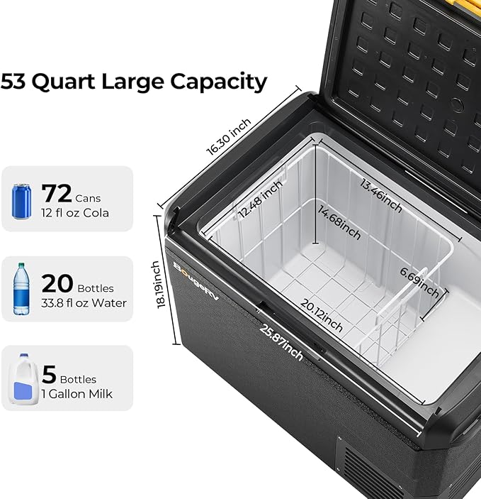 BougeRV 12 Volt Car Refrigerator, CRS 53 Quart Portable Fridge Freezer with APP Control, -4℉ to 68℉
