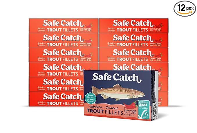 Safe Catch Smoked Rainbow Trout Fillets in Sunflower Oil with Chili, Skinless and Boneless Canned