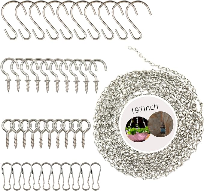 YINGFENG 197 Inch DIY Silver Hanging Basket Chains, Adjustable Length, Decorative Metal Chain with