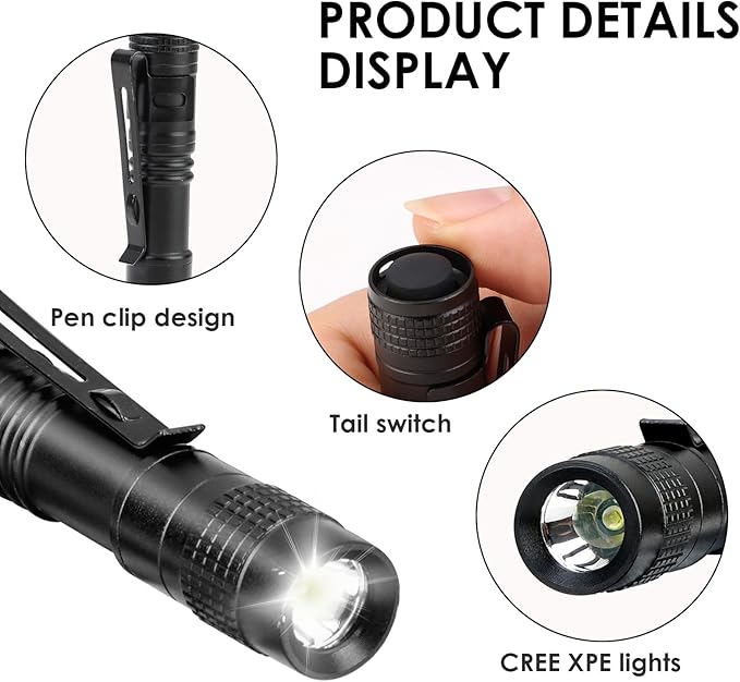 6 Pack Mini Pocket Flashlight, 3.5" Small LED Pen Light with Clip, 500 Lumen Torch White Light