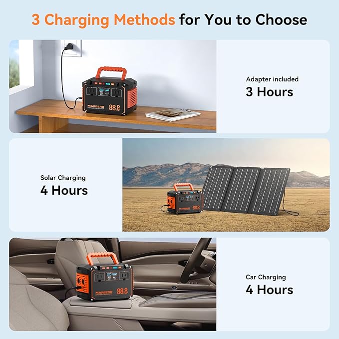 MARBERO 88.8Wh Portable Power Station with 30W Solar Panel 150W Peak Camping Solar Generator Power