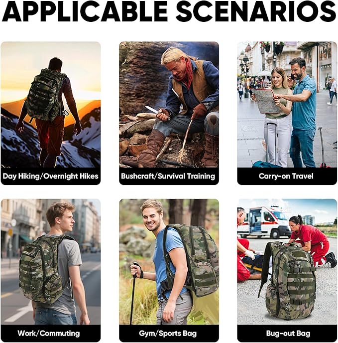 35L Tactical Backpack for Men, MOLLE Military Bug Out Bag, Waterproof Rucksack for Hiking with