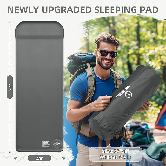 Memory Sleeping Pad, 3.1" Ultra-Thick Foam Sleeping Mats for Camping, Easy Inflate&Deflate,9.5