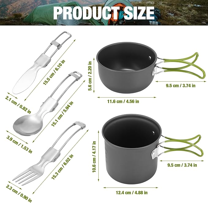SS SUNSBELL Camping Cooking Set, Non-Stick Camping Pot and Pan Set, Portable Camping Cookware with