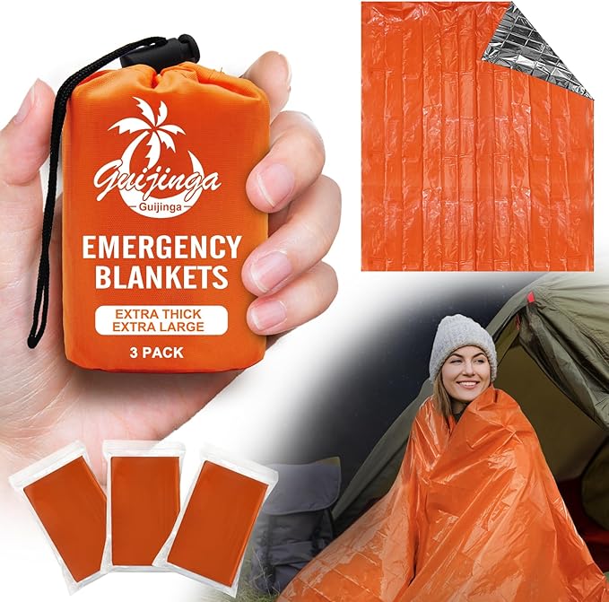 3-Pack Emergency Blanket, Extra-Thick Extra-Large Survival Blanket, Thermal Reflective Emergency