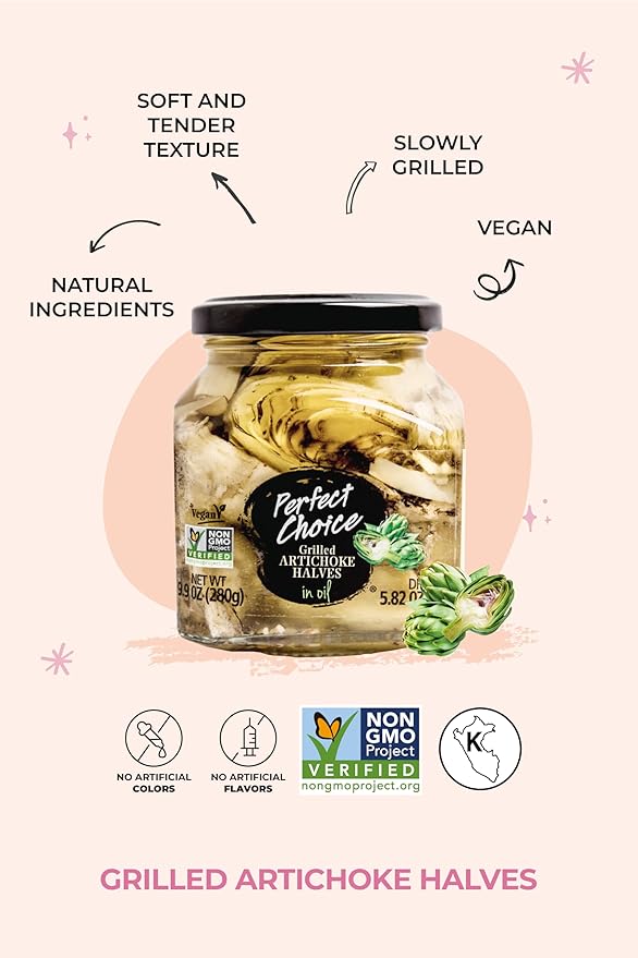 Perfect Choice Grilled Artichoke Halves in Oil - Delicious for Salads, Pizzas & More - 9.9 oz (Pack