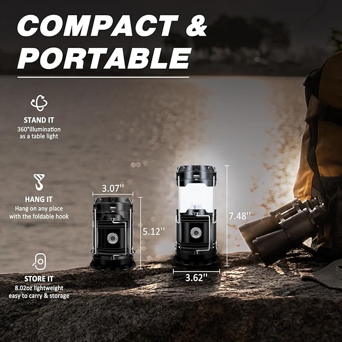 DIBMS 4-Pack Solar Camping Lantern, Collapsible LED Solar USB Rechargeable Lantern Flashlight