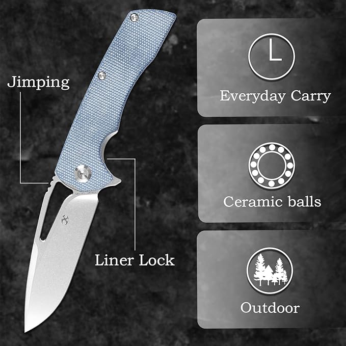 KANSEPT Kryo Pocket Knife 8.08in Folding Knives with 3.58in12C28N Steel Drop Point Blade and Blue
