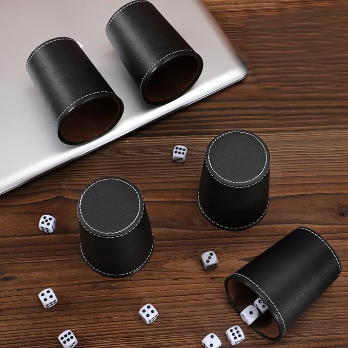 5X Dice Cup Set, PU Leather Dice Shaker Cups with 30 Dices for Bar Party Yahtzee Farkle Dice Games