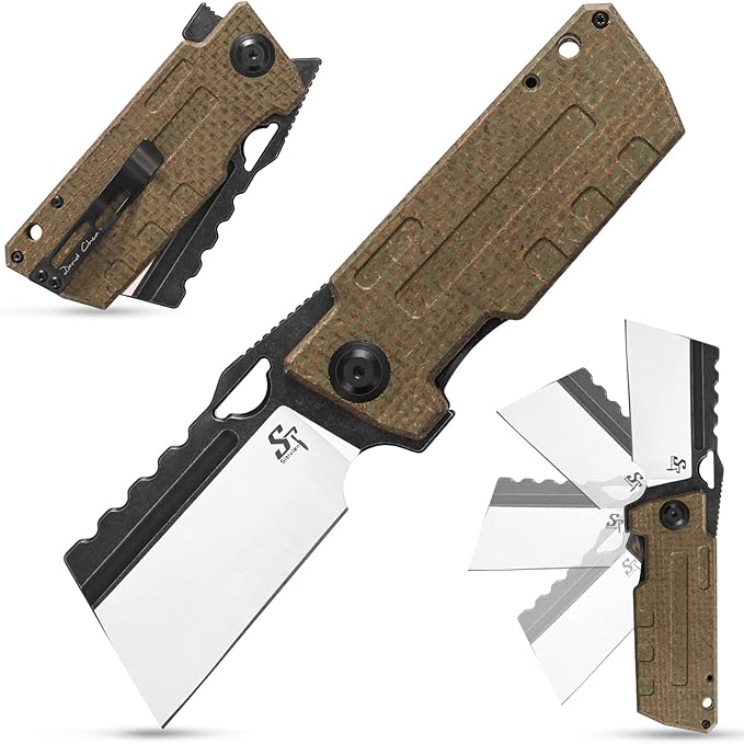 Sitivien ST155 Folding Knife,Sandvik 14C28N Steel Blade,Micarta Handle EDC Tool Knife Pocket Knife