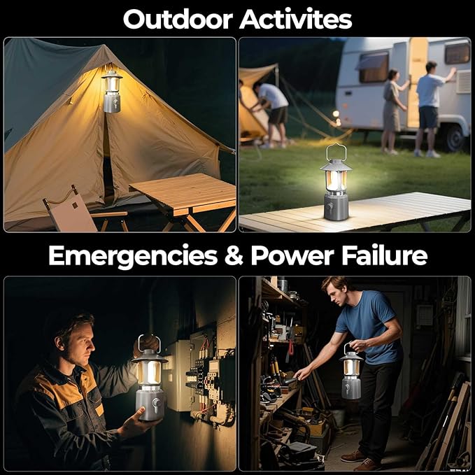 Camping Lantern Rechargeable, 8000mAh Power Bank, Telescopic Tent Light with 360° Lighting, Dual