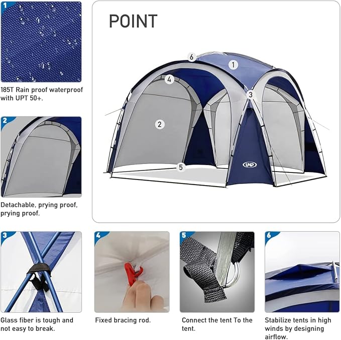 UNP Easy Beach Tent Pop Up Canopy UPF50+ Tent with Side Wall, Ground Pegs, and Stability Poles, Sun