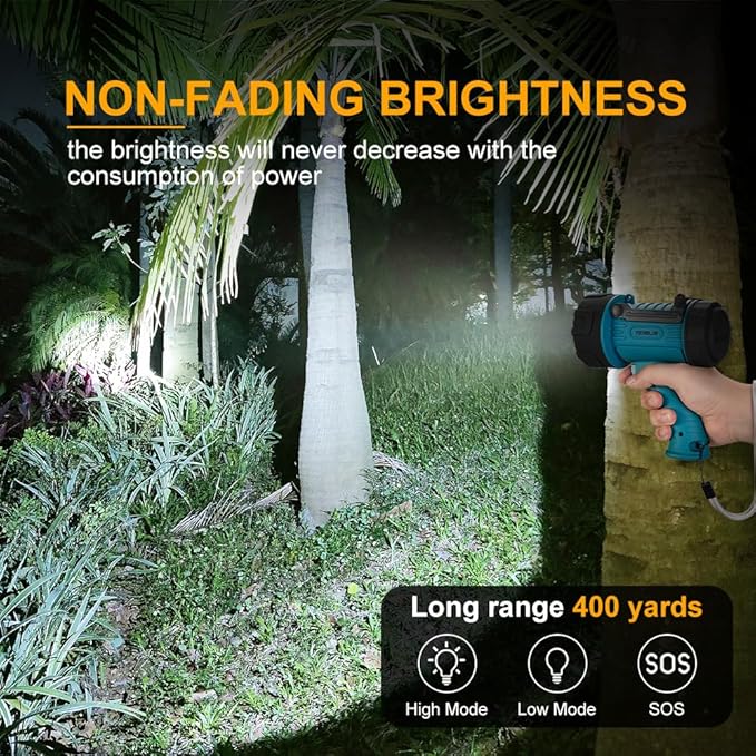 YIERBLUE Rechargeable Spotlight with Super Bright High Lumen LED, IP67 Waterproof Handheld