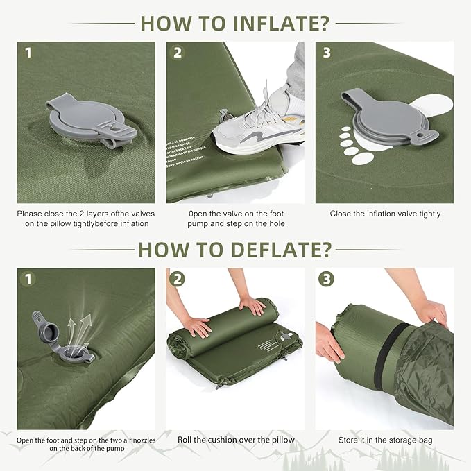 Memory Sleeping Pad, 3.1" Ultra-Thick Foam Sleeping Mats for Camping, Easy Inflate&Deflate,9.5