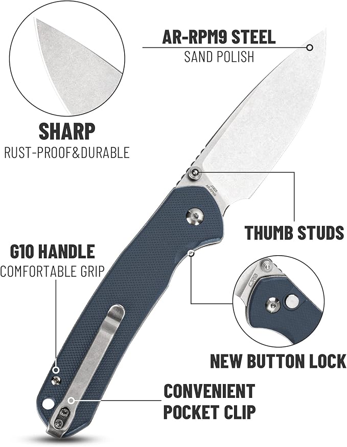 CJRB Folding Knife Pyrite (J1925) AR-RPM9 Blade and Stainless Steel Handle EDC Pocket Knife with